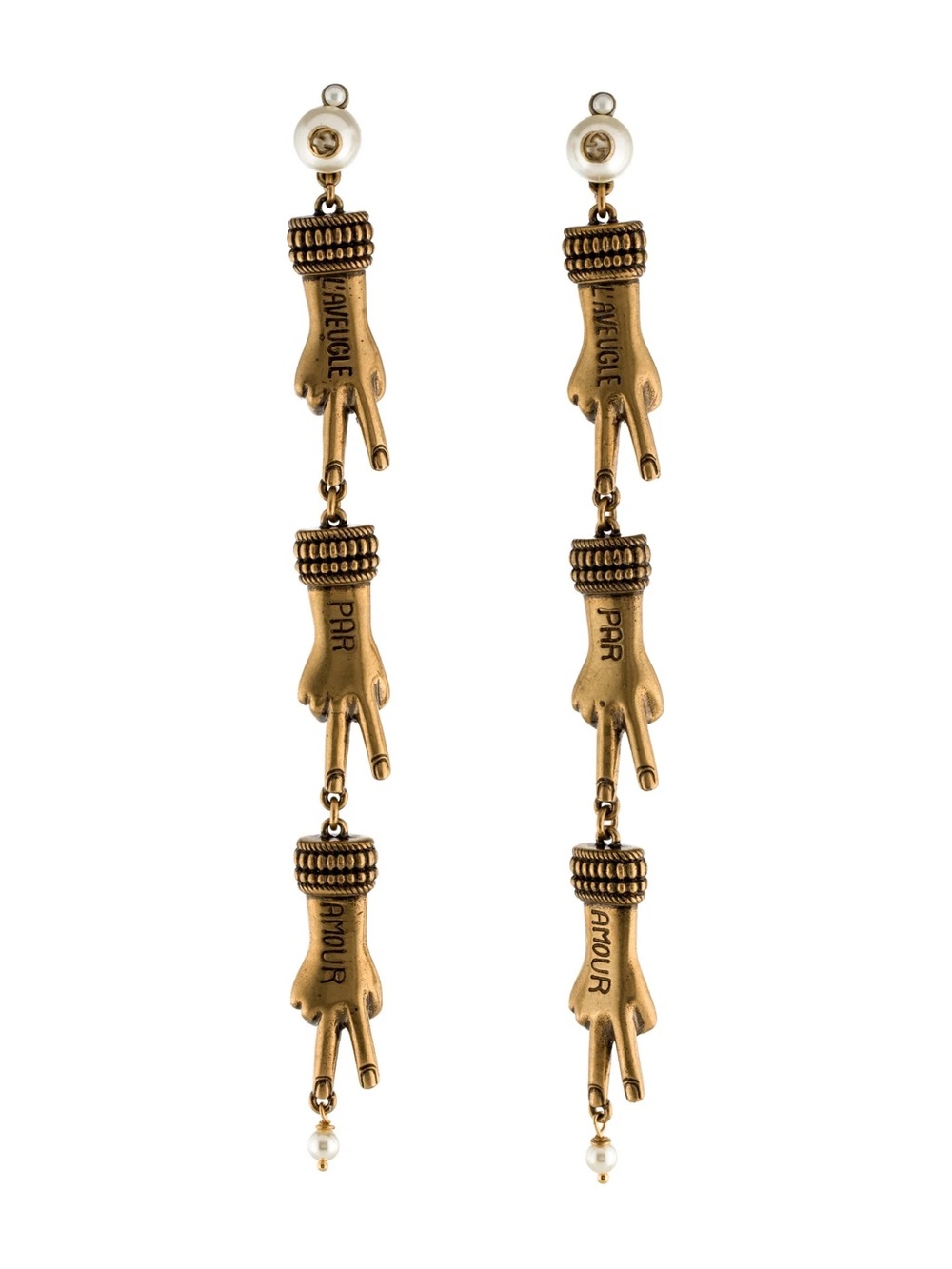 Gucci GG FAUX PEARL L’AVEUGLE PAR AMOUR HAND 
EARRINGS